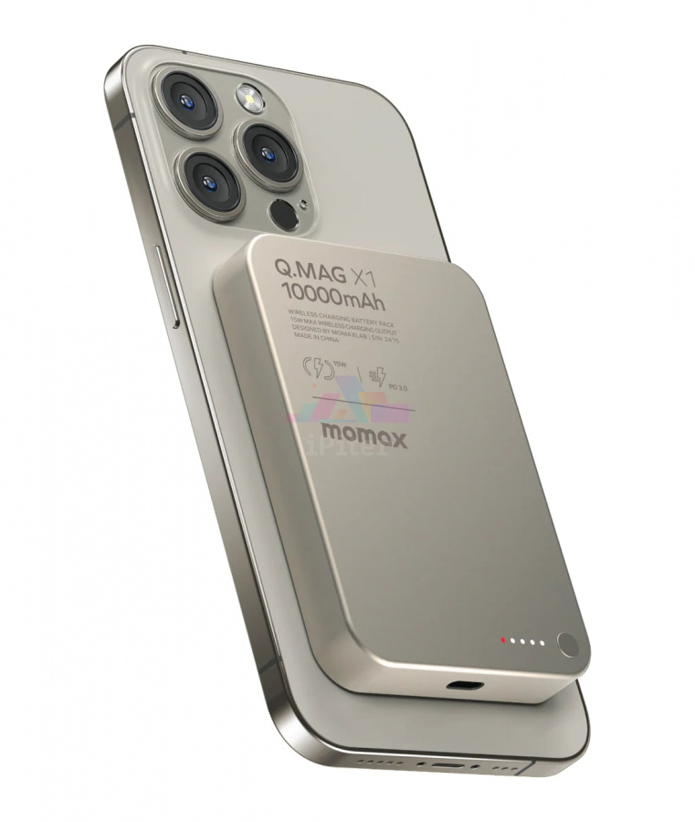 Фото Внешний аккумулятор Momax Q.Mag X1 MagSafe 10000 mAh (13mm slim) (Titanium), Titanium