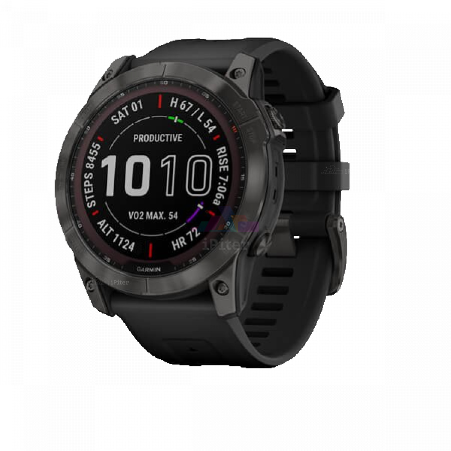 Фото Купить Умные часы Garmin Fenix 7X Sapphire Solar титановый угольно-серый с силиконовым ремешком (010-02541-11) по низкой цене в