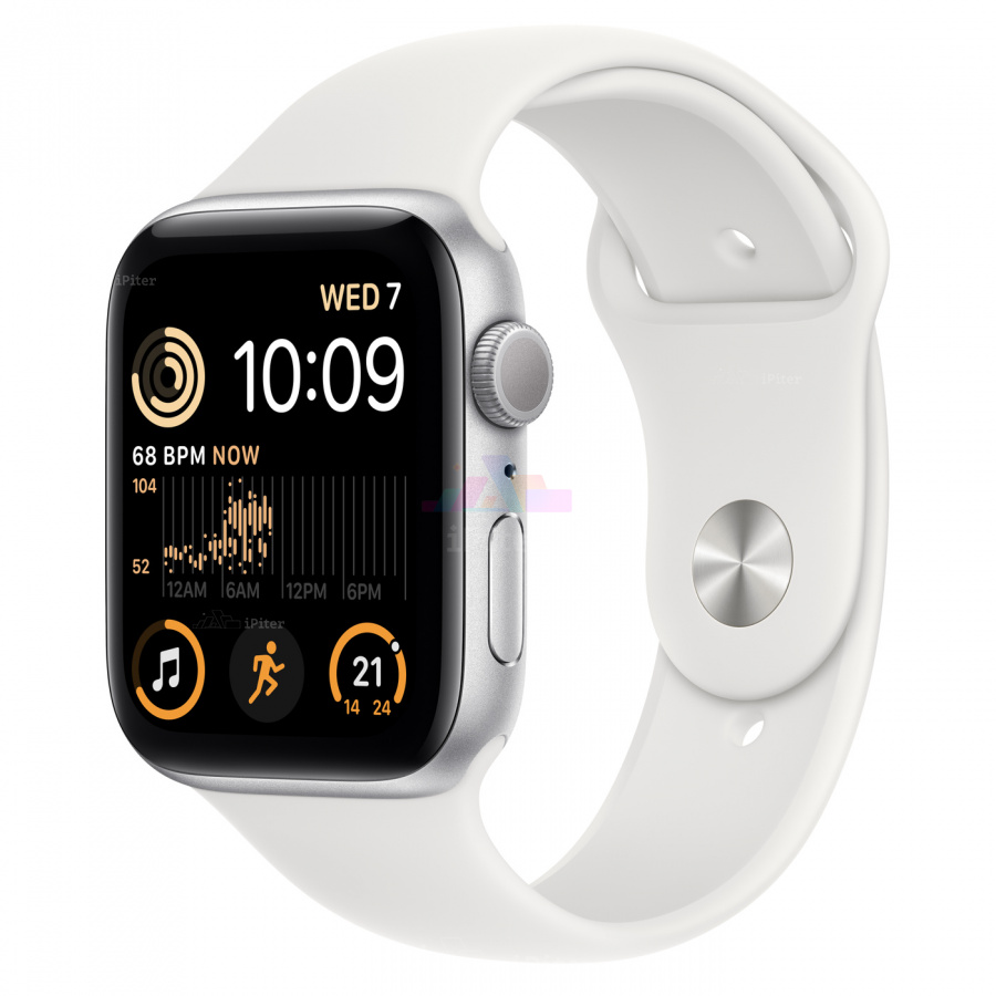 Фото Купить Apple Watch SE (2022) (MNTJ3) <br>44 мм Корпус из алюминия «Silver» Спортивный ремешок M/L по низкой цене в