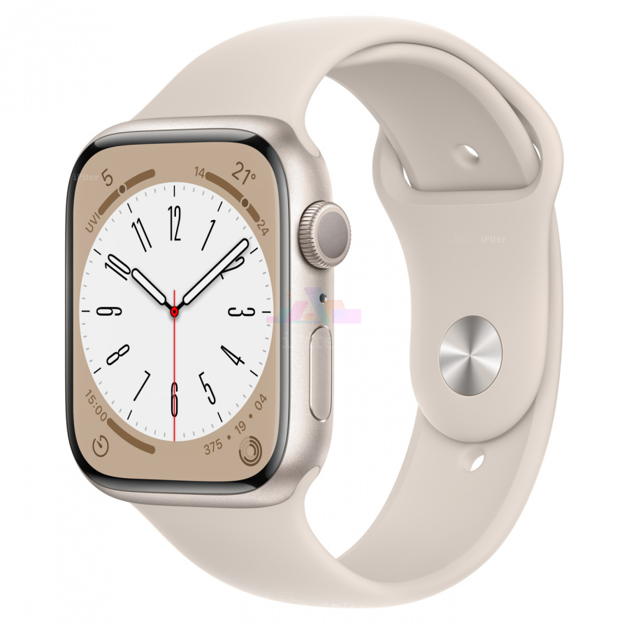 Фото Купить Apple Watch Series 8 (MNUQ3) <br>45 мм Корпус из алюминия «Starlight» Спортивный ремешок M/L по низкой цене в