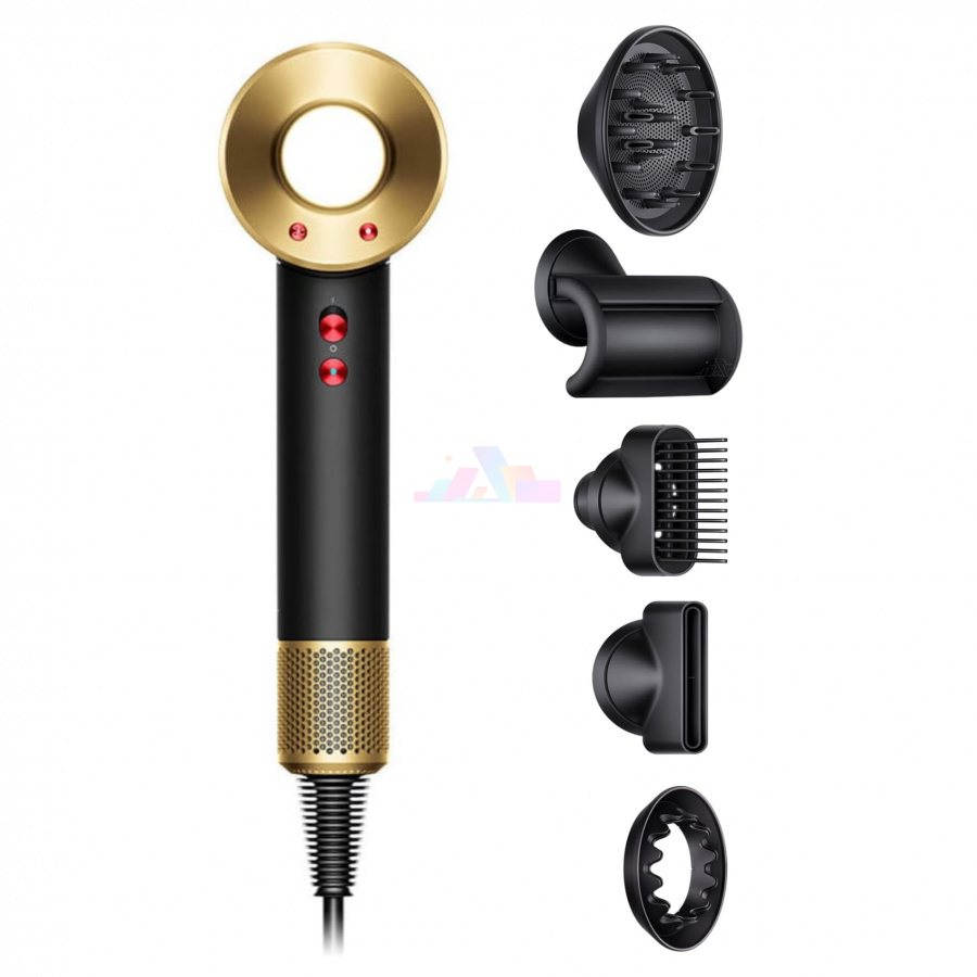Фото Купить Фен Dyson Supersonic HD07 Onyx/Gold (5 насадок) по низкой цене в