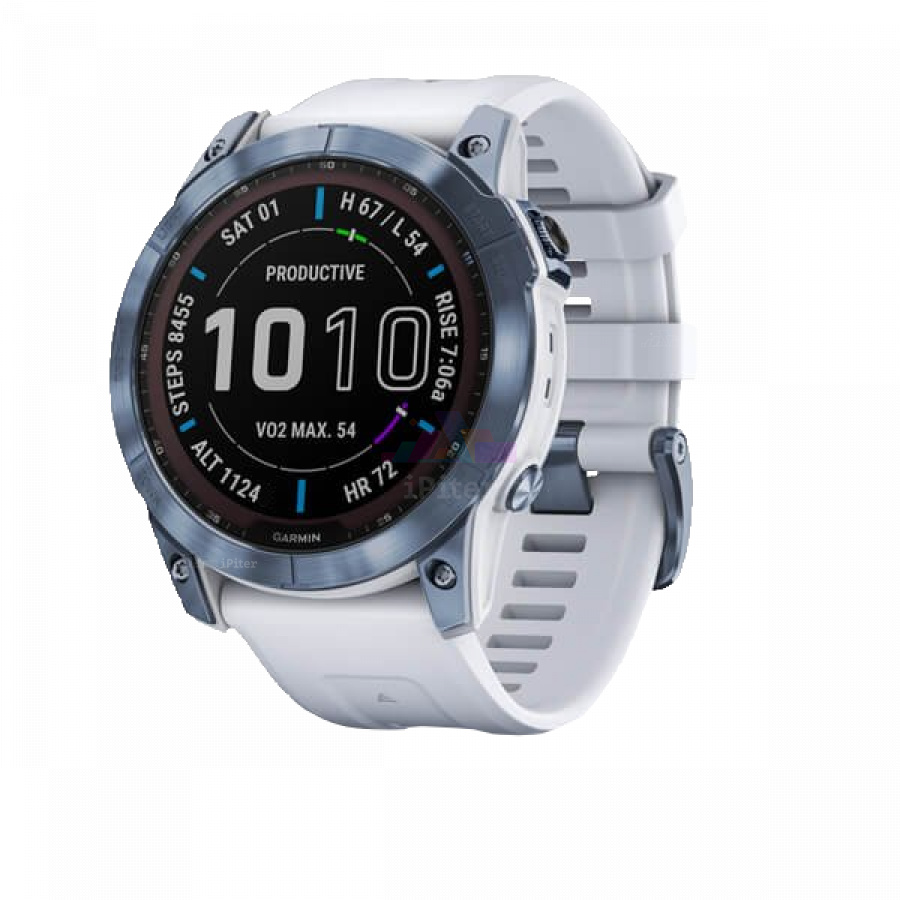 Фото Купить Умные часы Garmin Fenix 7X Sapphire Solar титановый синий минерал с белым ремешком по низкой цене в