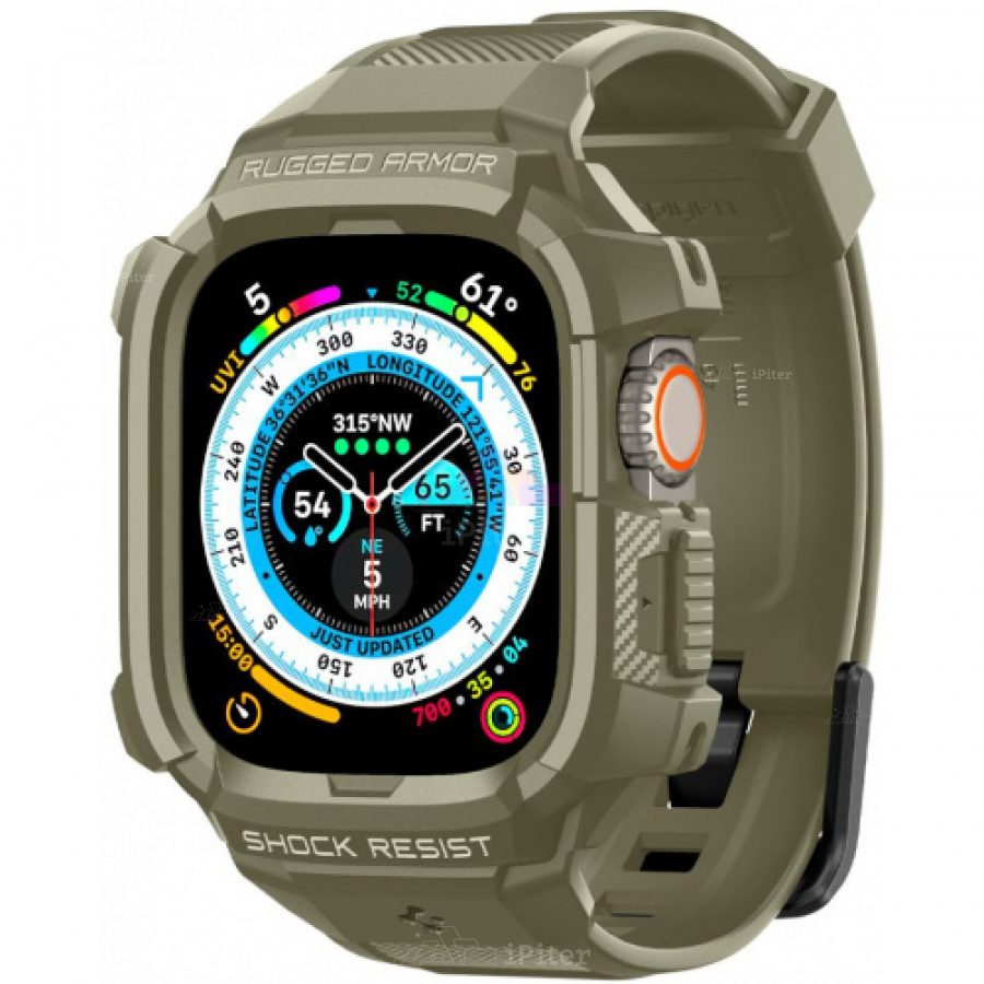 Фото Купить Ремешок-чехол Spigen Rugged Armor Pro для Apple Watch Ultra (Тёмно-зелёный) по низкой цене в
