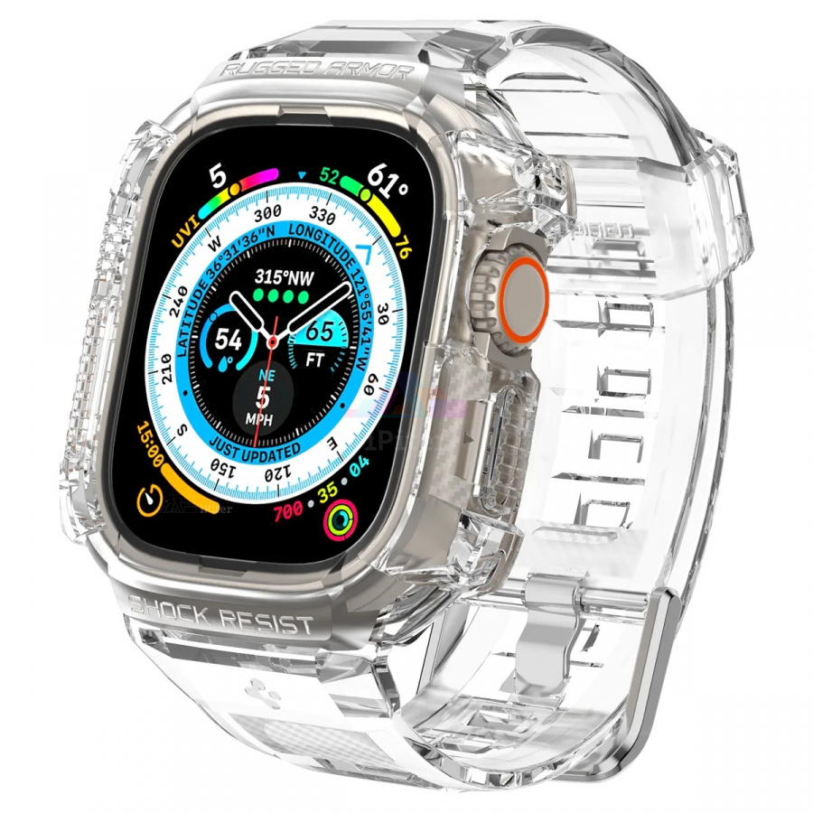 Фото Купить Ремешок-чехол Spigen Rugged Armor Pro для Apple Watch Ultra (Прозрачный) по низкой цене в