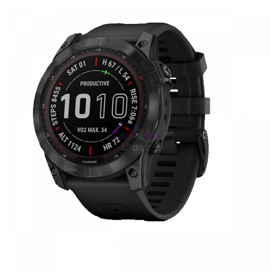 Фото Купить Умные часы Garmin Fenix 7X Sapphire Solar титановый черный с силиконовым ремешком (010-02541-12) по низкой цене в