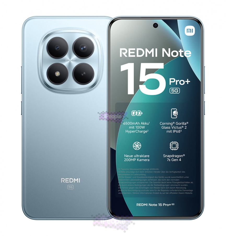 Фото Купить Смартфон Xiaomi Redmi Note 15 Pro Plus 5G 12Gb/256Gb (Glacier Blue) Nano-Sim + Nano-Sim по низкой цене в