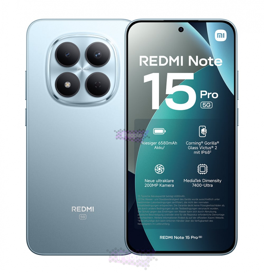 Фото Купить Смартфон Xiaomi Redmi Note 15 Pro 5G 12Gb/512Gb (Glacier Blue) Nano-Sim + Nano-Sim по низкой цене в