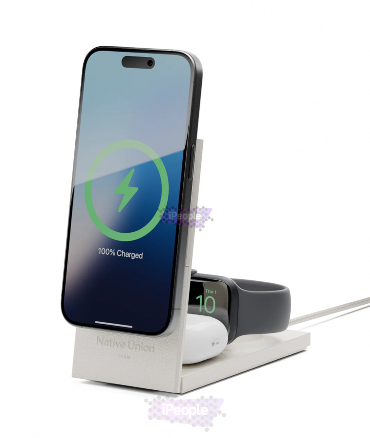 Фото Купить Беспроводная зарядка Native Union Rise 3-in-1 Magnetic Wireless Charger (Sandstone) по низкой цене в