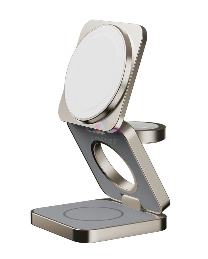 Фото Купить Беспроводная зарядка Momax Q2.Mag Go (3-in-1) 15W (Titanium) по низкой цене в
