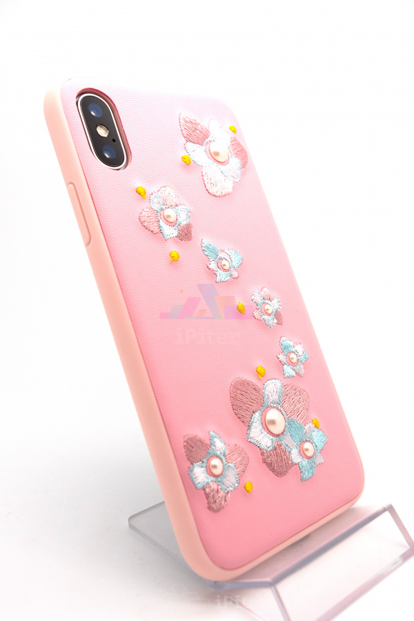 Фото Чехол Devia Flower Embroidery для iPhone X, Розовый
