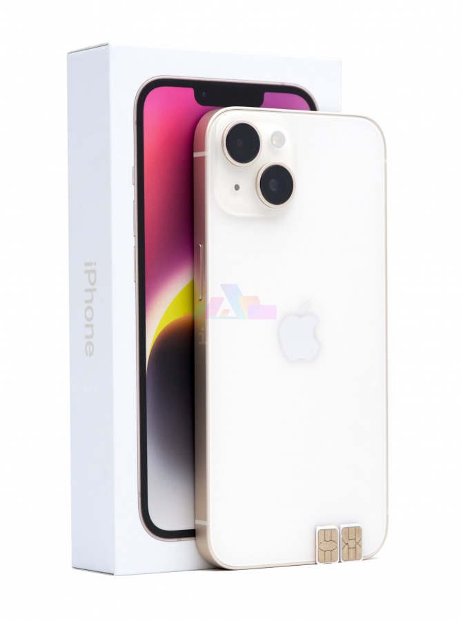 Фото Купить Apple iPhone 14 256Gb <br> Starlight (Сияющая звезда) Nano-Sim + Nano-Sim по низкой цене в