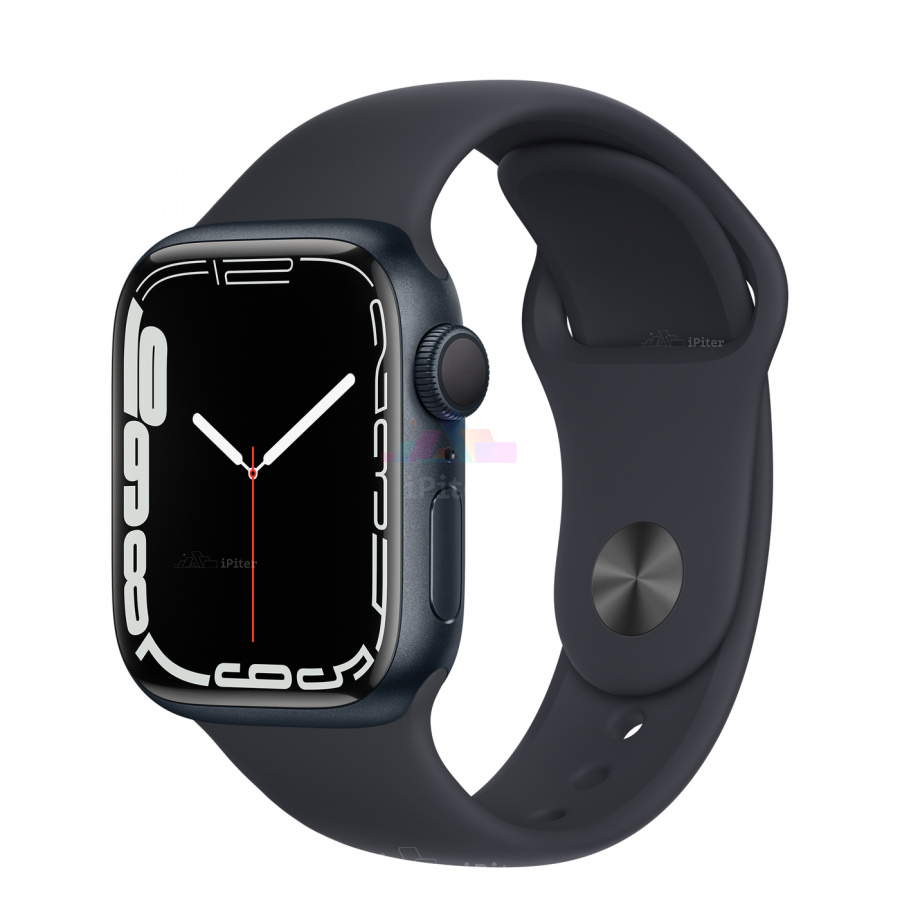 Фото Купить Apple Watch Series 7 (MKMX3) <br>41 мм Корпус из алюминия цвета «тёмная ночь» • Спортивный ремешок по низкой цене в